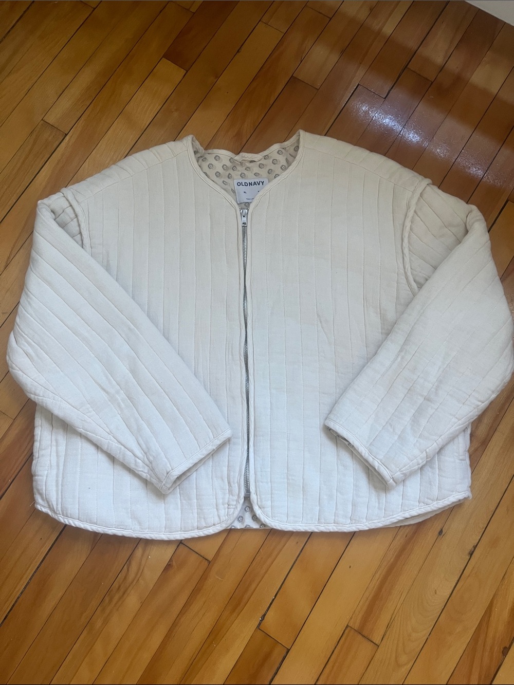 Old Navy Cream Quilted Zip-Front Jacket